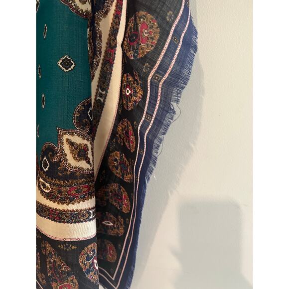 ECHO Rare Vintage 100% Wool Women’s Scarf Dark Green Gold 29" x 30"  JP - Picture 6 of 9